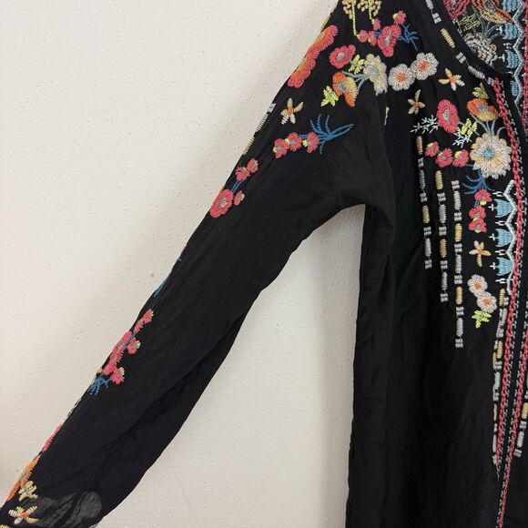 Johnny Was Embroidered Tunic Emily Top Womens Sz Small Black Boho Long Sleeves - Picture 5 of 11